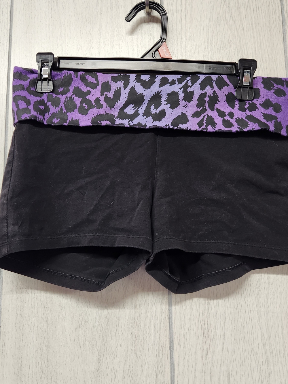 PINK Victoria's Secret Fold-Over Waist Black Shorts with Purple Leopard Print - Picture 2 of 10